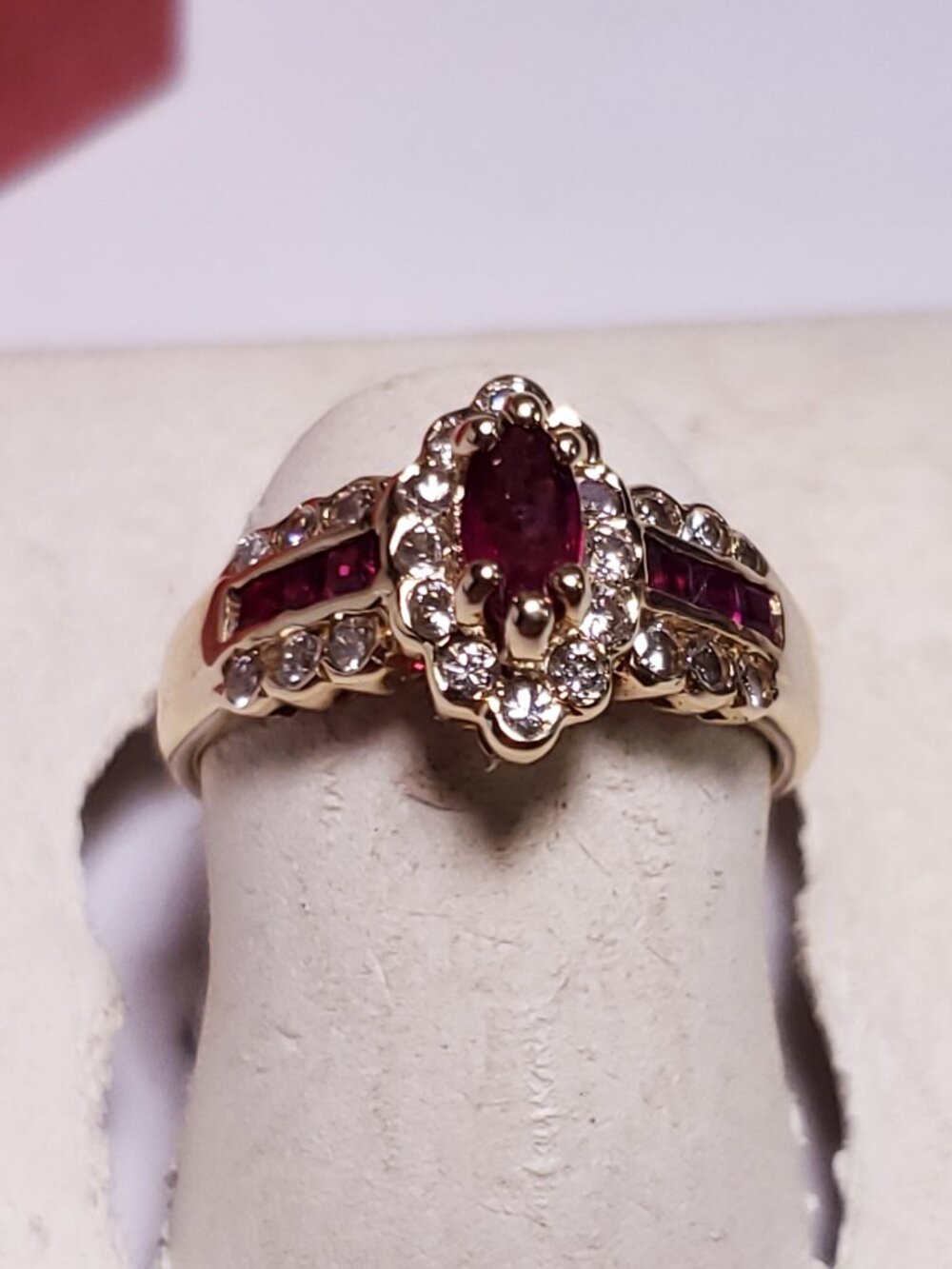 Estate .65ctw Natural Marquise & Princess Ruby & Diamond 14Kt YG S-4.5 Ring24454